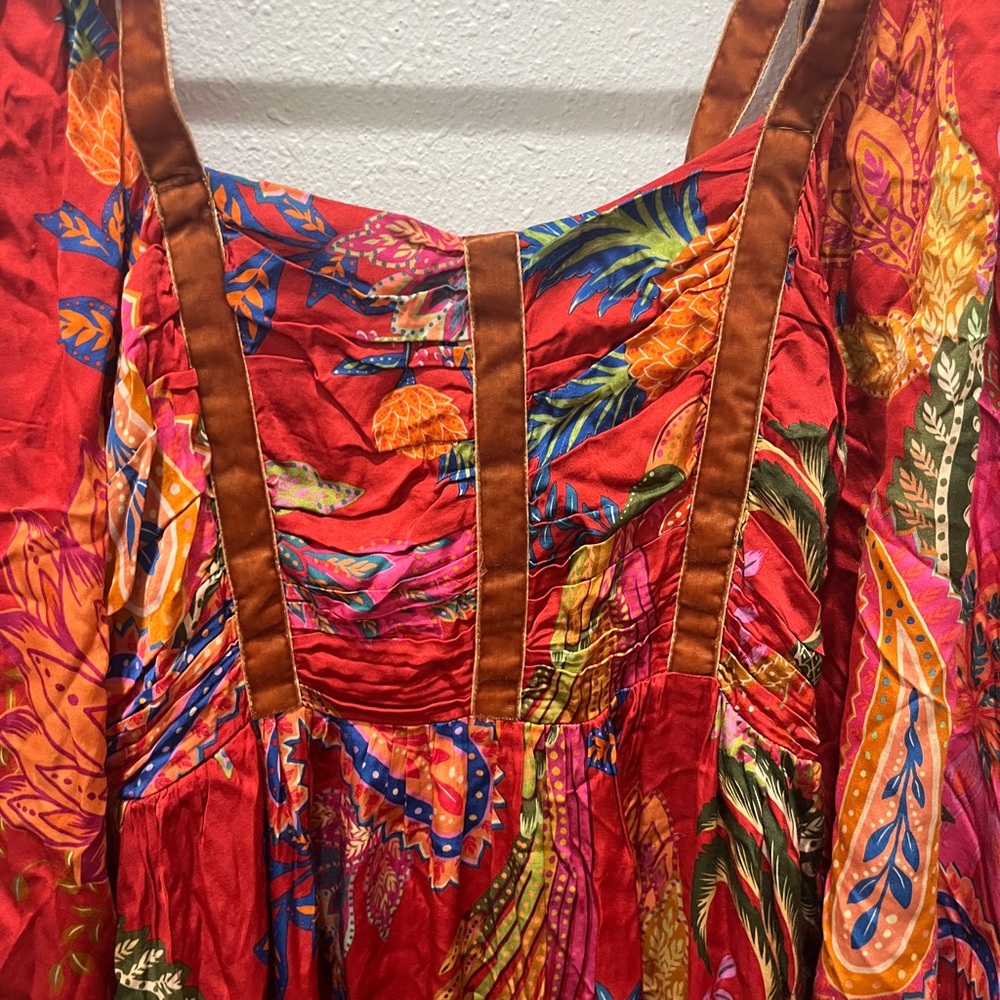 Farm Rio Floral Red Midi Dress sz M FLAWED - Picture 7 of 14